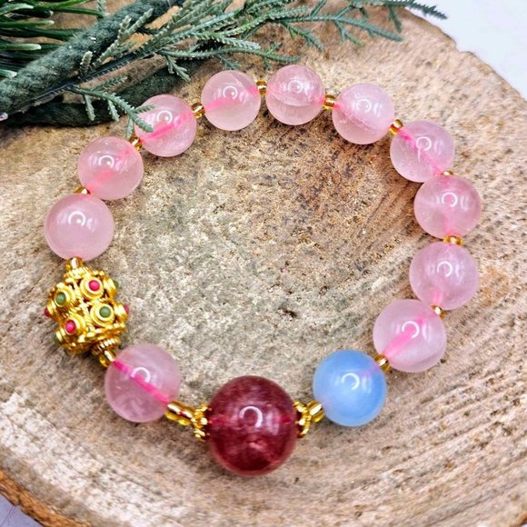 Beautiful Mixed Nature Crystals Tourmaline Blessing Charm Wheel Bracelet - Picture 7 of 10